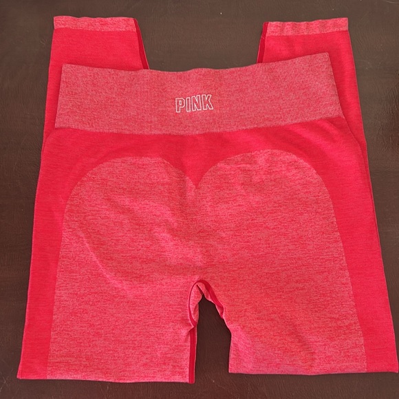 🧡 NWOT PINK Victoria's Secret Two-Tone Coral Seamless Activewear Leggings - Picture 3 of 12